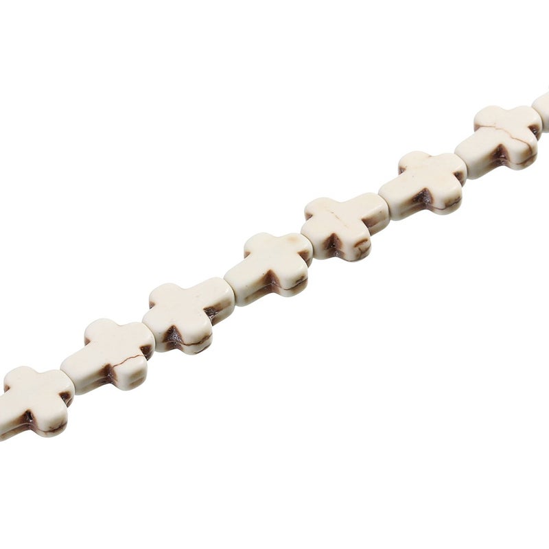 Linsoir beads خرز لينسوار صغير أبيض من المغنيزيت مع خرز تركواز على شكل صليب، خرز شبه ثمين، تقريباً 36 حبة/خيط 0.8 سم × 1 سم - Image 2